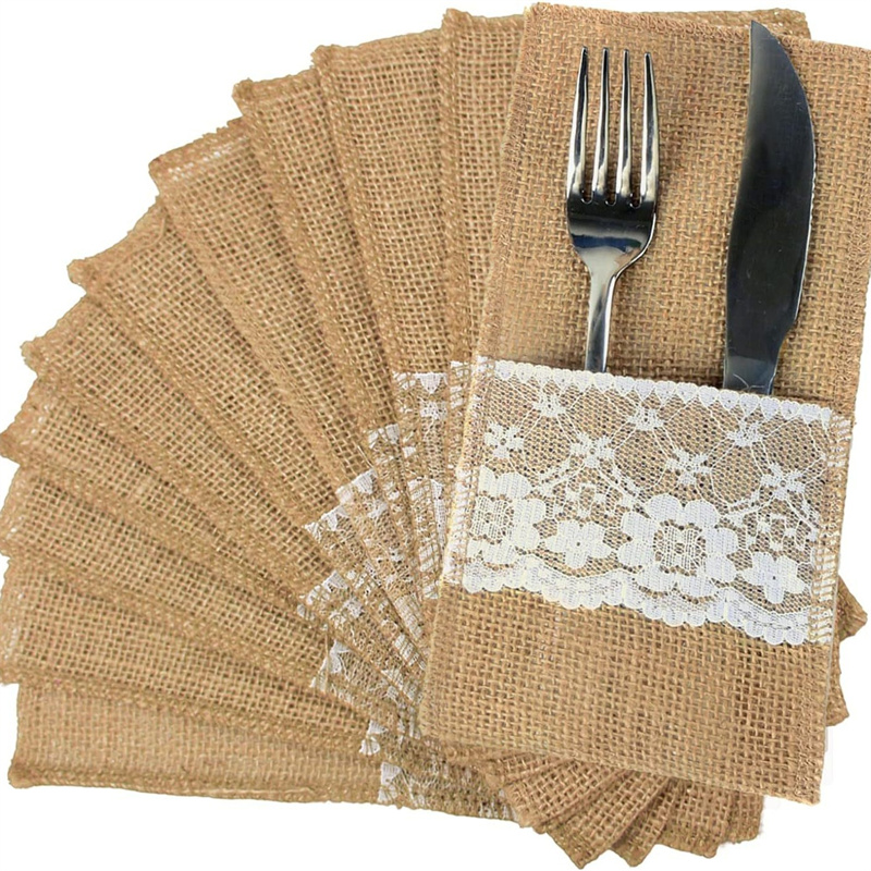 Wedding Supply Rentals - Jute-Spitzengewebe Bestecktasche Rustikaler Jute-Besteckhalter für Messer