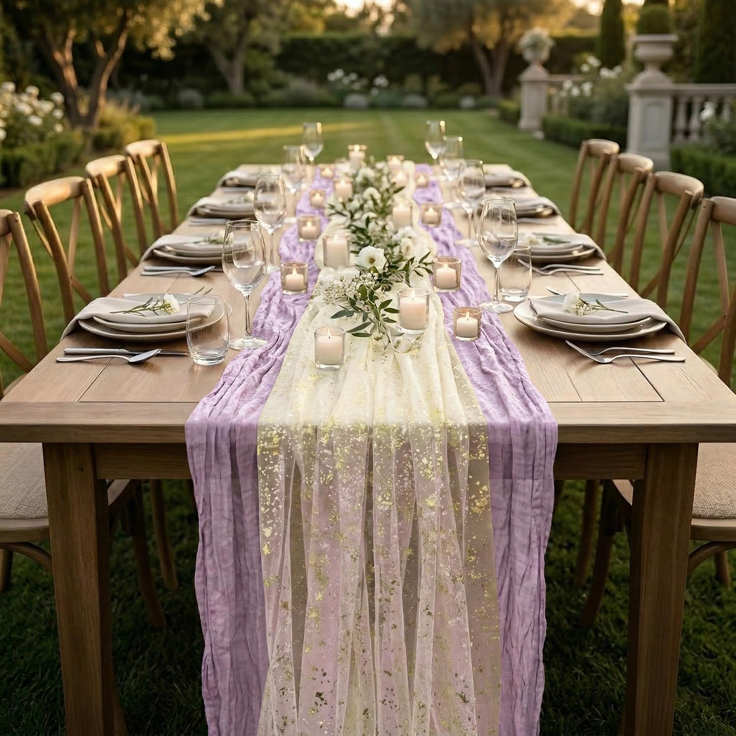Wedding Supply Rentals - 2er-Pack Käsetuch-Tischläufer Lila Drapierbarer Gaze-Stoff Boho